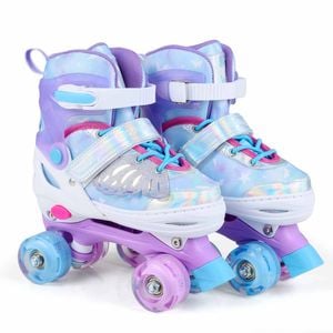 Costway Kid 4-size Butterfly Roller Skates Fun Quad Lightup 7-9 Blue