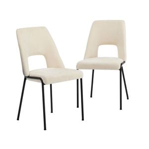 Oikiture 2x Dining Chairs Open-backrest Design Beige