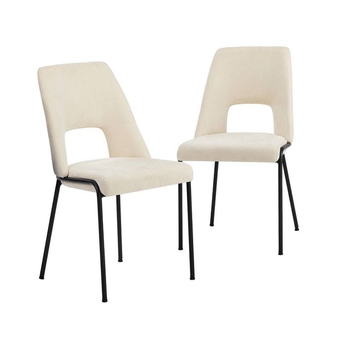 Oikiture 2x Dining Chairs Open-backrest Design Beige