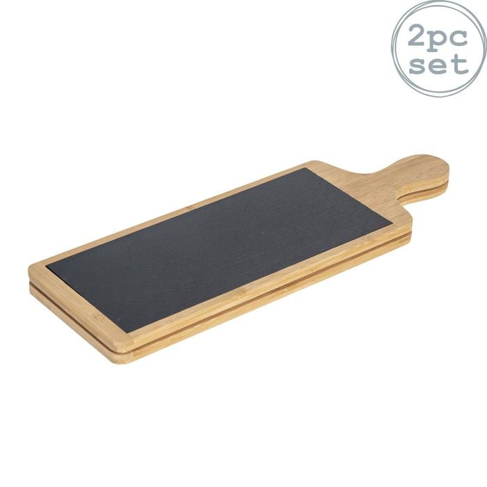Argon Tableware 2x Bamboo Serving Paddles - 44.5 X 14.5cm - Natural Slate Dinnerware Serving Platter Savoury Dish Cheese Board