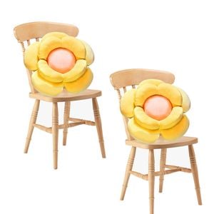 Soga 2x Yellow Double Flower Cushion Soft Floor Plush Pillow Home Decor