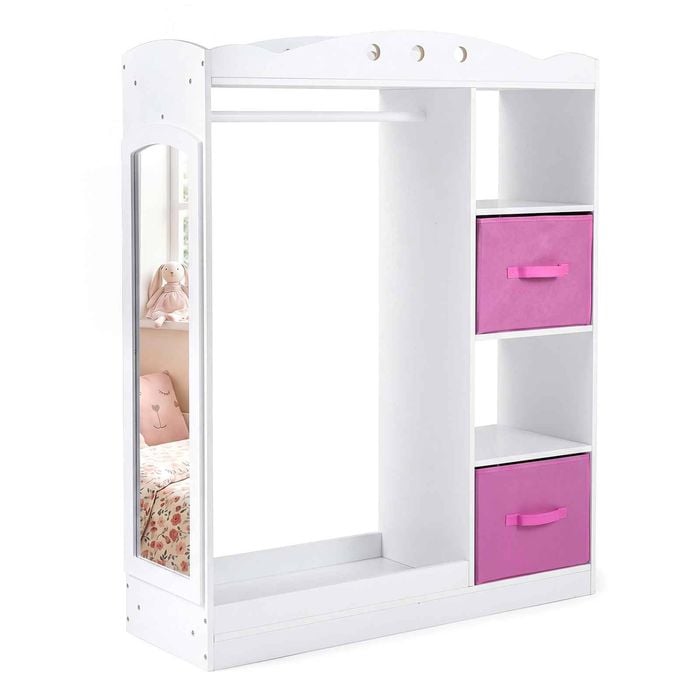 Costway Kid Wardrobe Clothes Rack Closet Full Length Mirror White