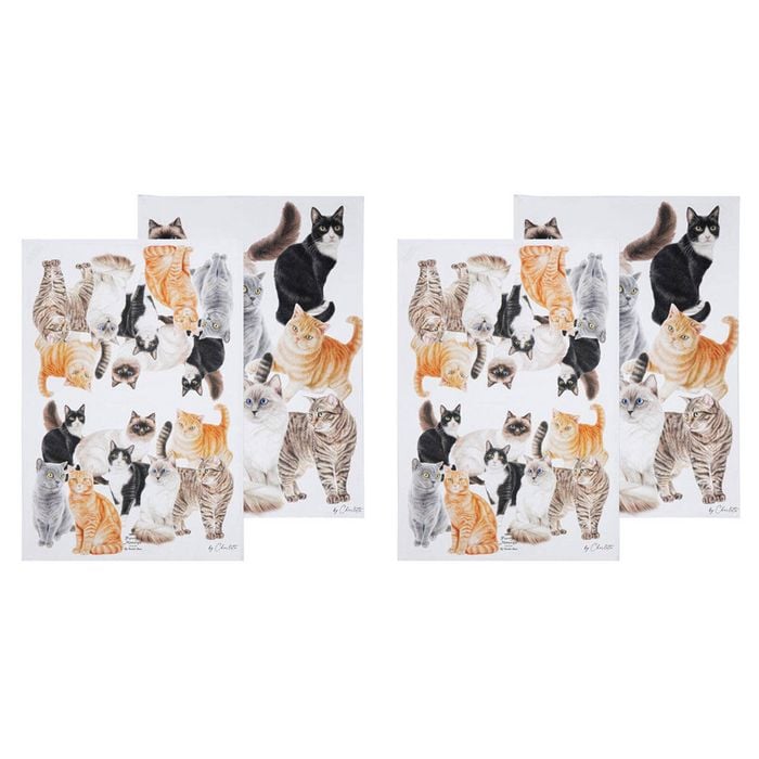 2x 2pc Ashdene Purrrfect Moments Kitchen Tea Towel 50x70cm - White