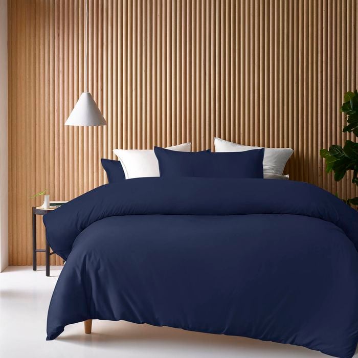 Accesorize Bamboo Cotton Double Stitch Quilt Cover Set Navy - Super King Bed