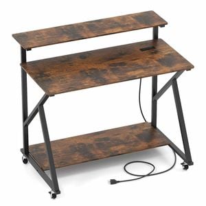 Costway Mobile Computer Desk Office Study Desk Gaming Writing Table Brown
