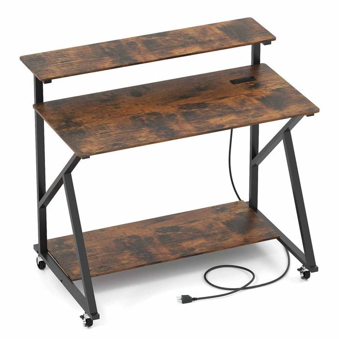 Costway Mobile Computer Desk Office Study Desk Gaming Writing Table Brown