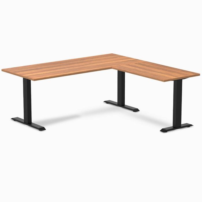 Desky Fixed Height Prime Oak Melamine L-Shape Office Desk 1800x1750mm Matte Black Frame