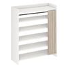 Ufurniture Wood Shoe Cabinet with Hanging Curtains Freestanding Shoe Rack Cabinet with 3-Level Adjustable Open Shelves