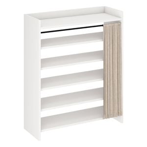 Ufurniture Wood Shoe Cabinet with Hanging Curtains Freestanding Shoe Rack Cabinet with 3-Level Adjustable Open Shelves