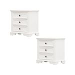 Celosia Bedside Table Set of 2pcs - 3 Drawers Storage Cabinet Nightstand - White