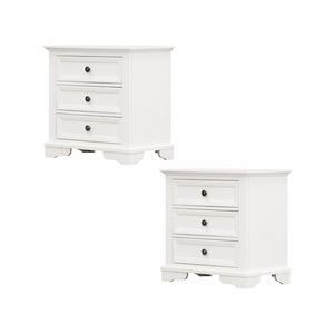 Celosia Bedside Table Set of 2pcs - 3 Drawers Storage Cabinet Nightstand - White