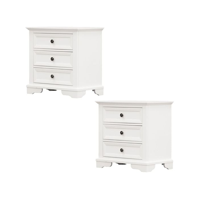 Celosia Bedside Table Set of 2pcs - 3 Drawers Storage Cabinet Nightstand - White