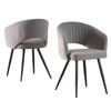BRIBRION x2 Velvet Dining Chair with Arms Water Resistant Anti Scratching Black Metal Legs Upholstered Open Stitching Back Grey