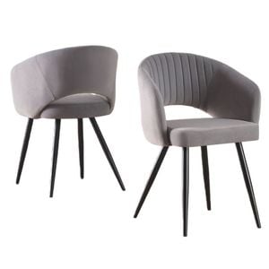 BRIBRION x2 Velvet Dining Chair with Arms Water Resistant Anti Scratching Black Metal Legs Upholstered Open Stitching Back Grey