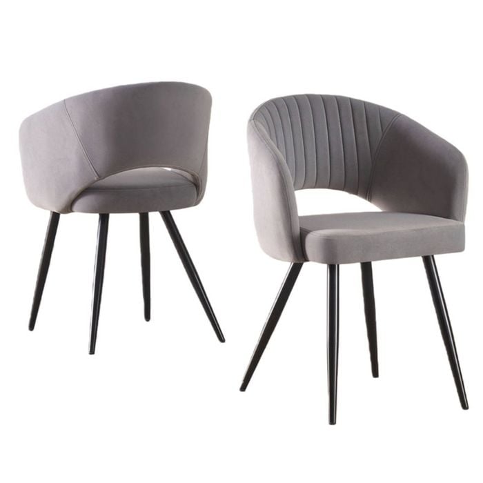 BRIBRION x2 Velvet Dining Chair with Arms Water Resistant Anti Scratching Black Metal Legs Upholstered Open Stitching Back Grey