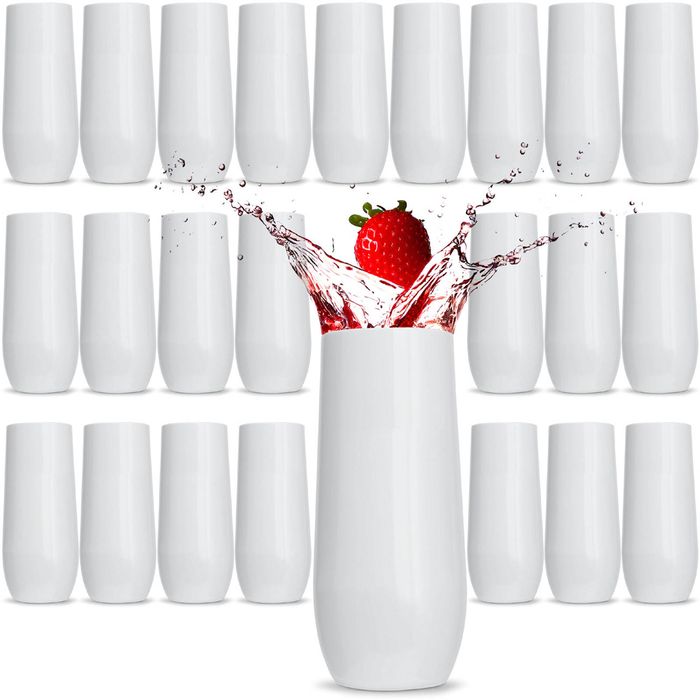 Rowdy Crowd Champagne White Flutes Catering 24 Pack 285ml - Unbreakable Tritan Plastic Stemless Dishwasher Safe