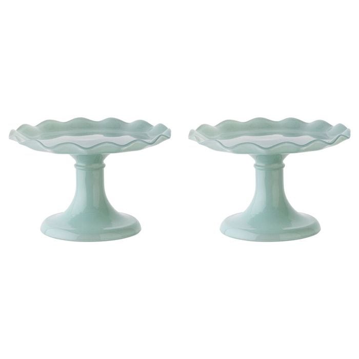 2PK Ecology Soda Lime Glass Ruffle Fluted Edged Cake Stand 20 x 12.5cm Midday