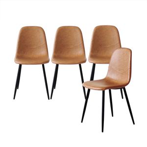 Levede Dining Chairs Set of 4 PU Leather Retro Kitchen Chairs Brown Dining