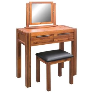 vidaXL Solid Dressing Table with Stool and Mirror Vanity Unit