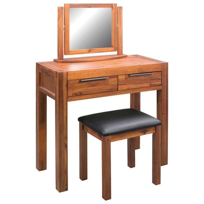 vidaXL Solid Dressing Table with Stool and Mirror Vanity Unit