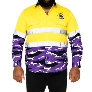 NRL Storm 'Camo' Hi-Vis L/S Cotton Drill Shirt - 2XL