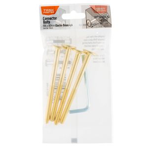 Taskmaster M6 x 80mm Electro Brass JCB Connector Bolts - 4 Pack