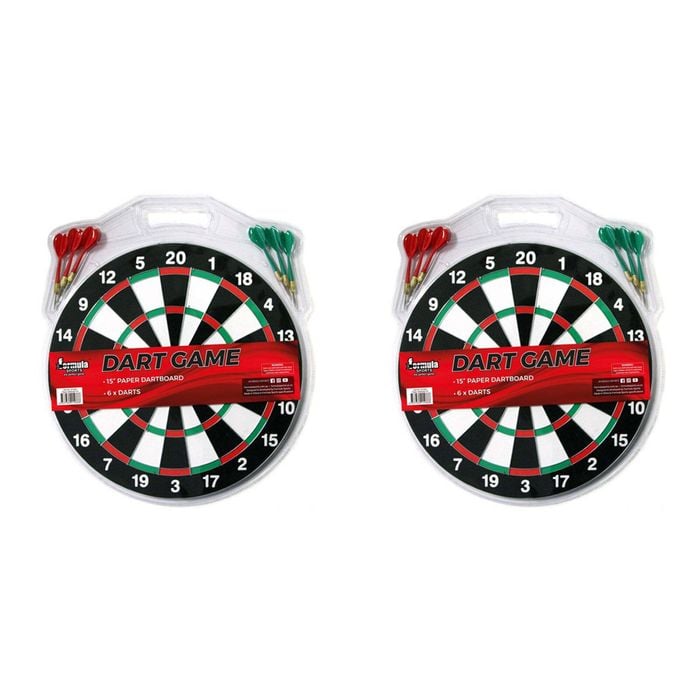 2PK Formula Sports 15'' Dartboard Family Dart Game Set w/ 6-Steel Tip Darts