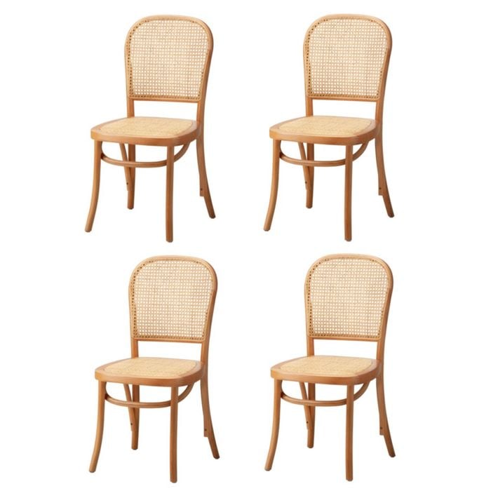 Oikiture 4PCS Dining Chairs Wooden Chairs Rattan Accent Chair Natural