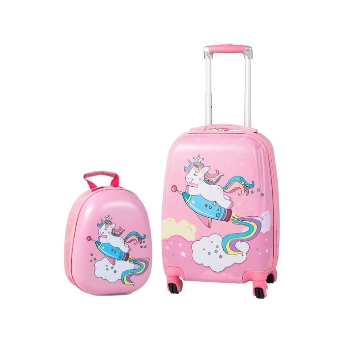 Costway 2pcs 13"+18" Kids Luggage Set Travel Trolley Suitcase Unicorn Pattern