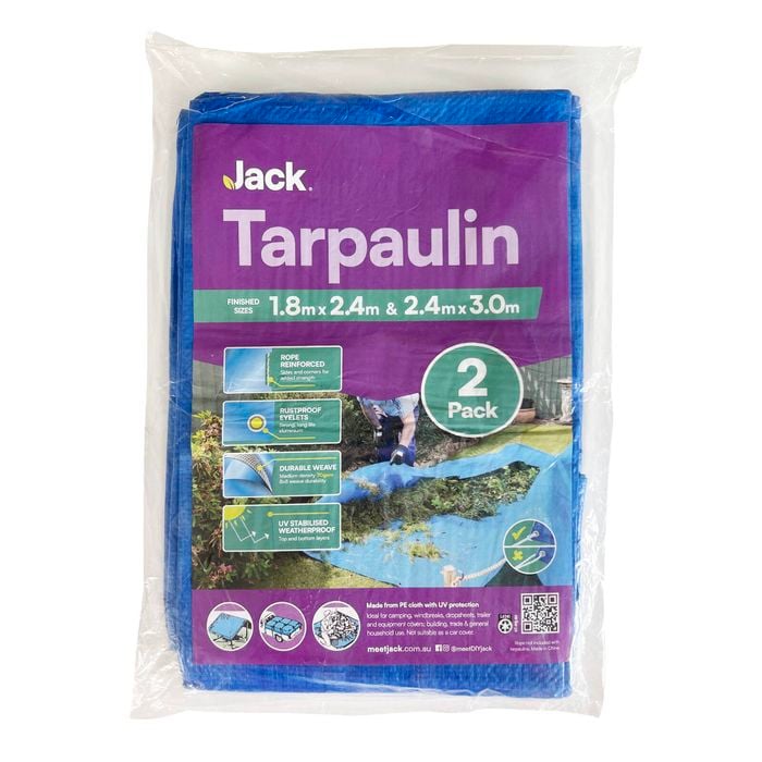 Jack 1.8 x 2.4m And 2.4 x 3.0m 70 GSM Tarp - 2 Pack