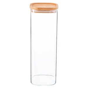 Argon Tableware Glass Storage Jar With Airtight Wooden Lid - 2.2l - Square Cube Kitchen Storage Container Preserving Jars