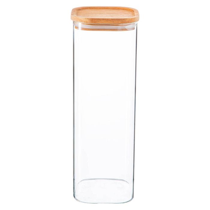 Argon Tableware Glass Storage Jar With Airtight Wooden Lid - 2.2l - Square Cube Kitchen Storage Container Preserving Jars
