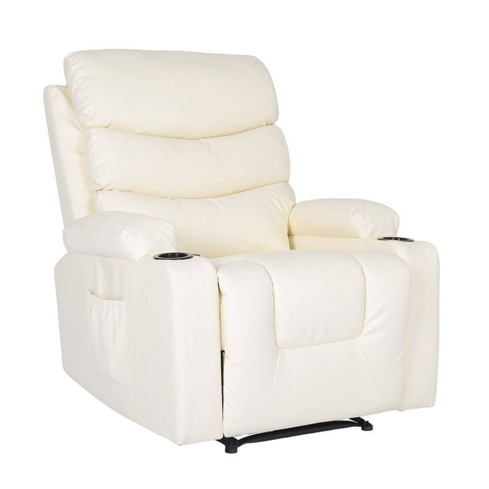 La Bella Cream 8-Point Electric Massage Recliner Chair - PU Leather Lounge Sofa Armchair CELINA