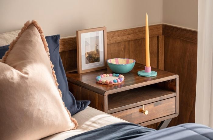 Clay gifts on a bedside table.