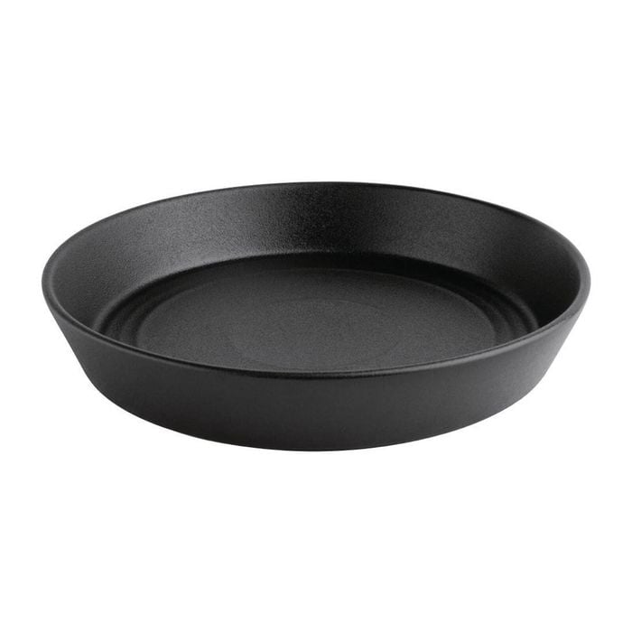 Olympia Cavolo Flat Round Bowls Textured Black 220mm 900ml Porcelain Pack Of 4