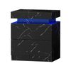 Oikiture Bedside Table 2 Drawers LED Marble Effect Black