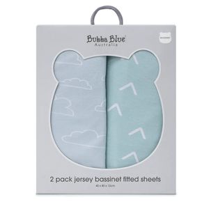 2PK Bubba Blue 40x80cm Nordic Bassinet Jersey Fitted Sheet 0-12m Dusty Sky/Mint