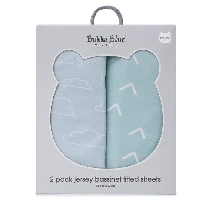 2PK Bubba Blue 40x80cm Nordic Bassinet Jersey Fitted Sheet 0-12m Dusty Sky/Mint