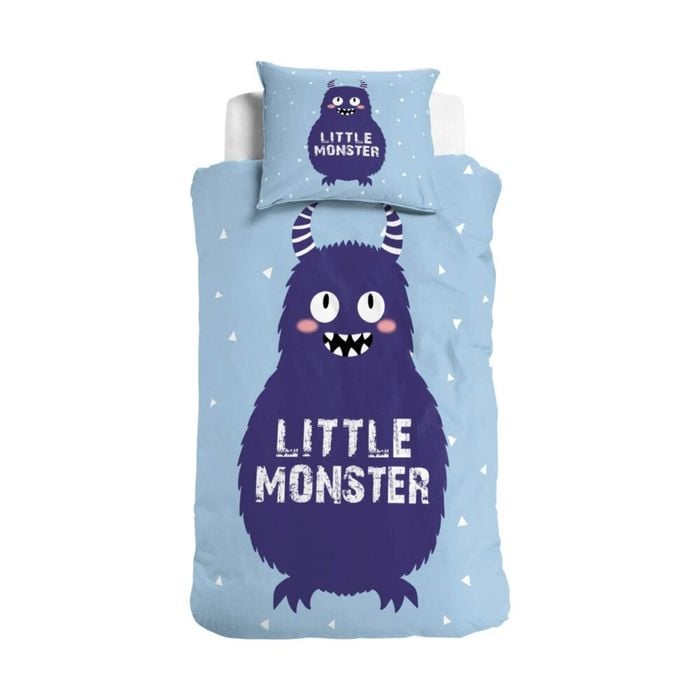 Little Monster Blue Cotton Quilt Cover Set - Single Bed Size