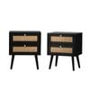 Oikiture Set of 2 Bedside Table 2 Drawers Rattan