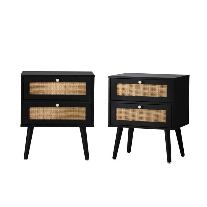 Oikiture Set of 2 Bedside Table 2 Drawers Rattan