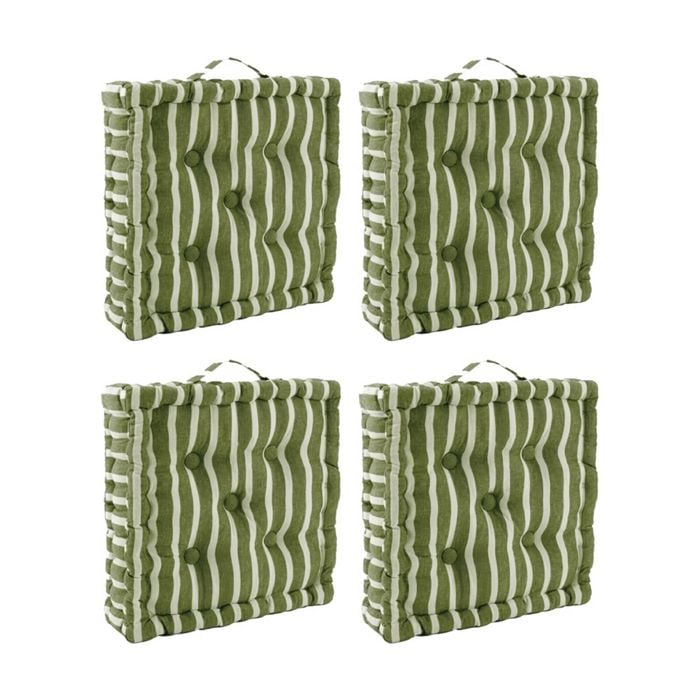 4pk Cdsi Essential Box Cushion Stripe Recycled Cotton Polyester Olive 40x40x8cm