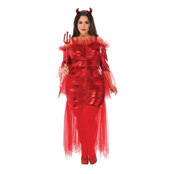 Rubie's Women's Plus Size Devil Halloween Costume with Metallic Dress and Horned Headband - Red Colour, PLUS