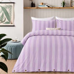 Vintage Design Linen Cotton Stripe Quilt Cover Set Lilac- QB