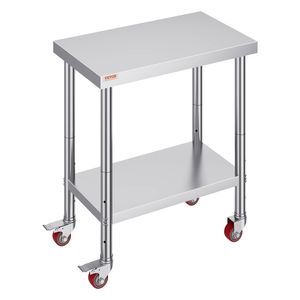 VEVOR 762x450x860mm Work Table Silver Stainless Steel with 3-Stage Adjustable Shelf