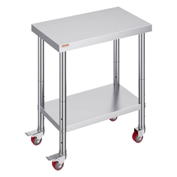 VEVOR 762x450x860mm Work Table Silver Stainless Steel with 3-Stage Adjustable Shelf