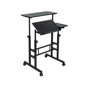 Costway Mobile Stand Up Computer Desk Laptop Cart W/2 Tilting Desktops Adjustable Office Workstation Black