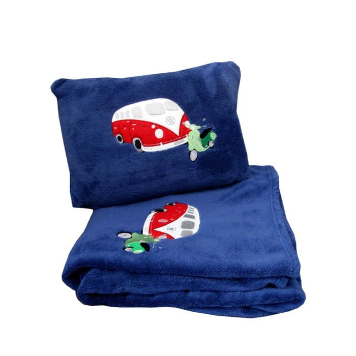 Jiggle and Giggle Bus & Scooter Embroidered Plush Throw and Cushion