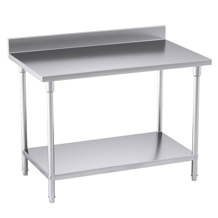 Soga 120x70x85cm Stainless Steel Bench with Backsplash