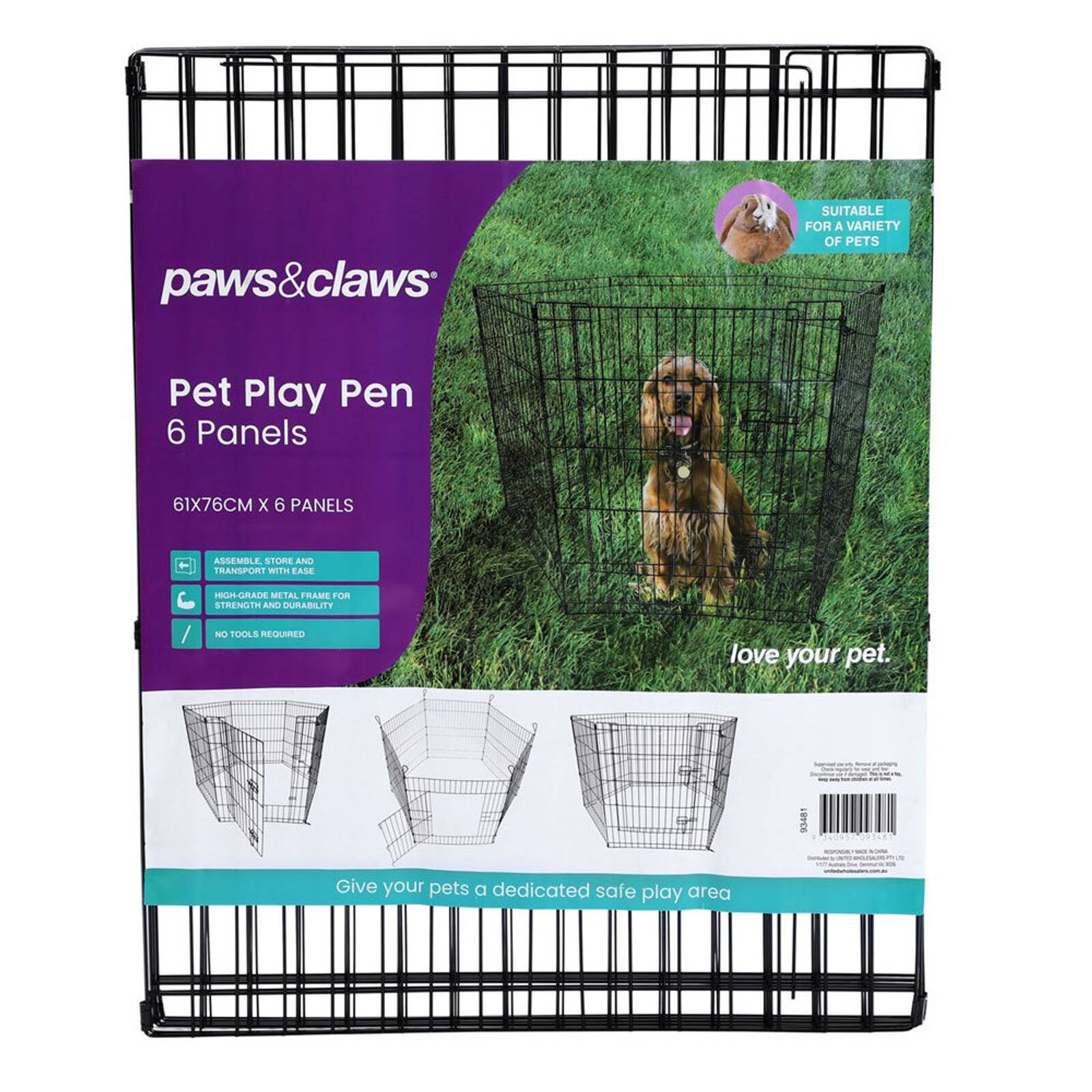Claws Paws Transportation 6pc Paws Claws Pet Play Pen Sided Large